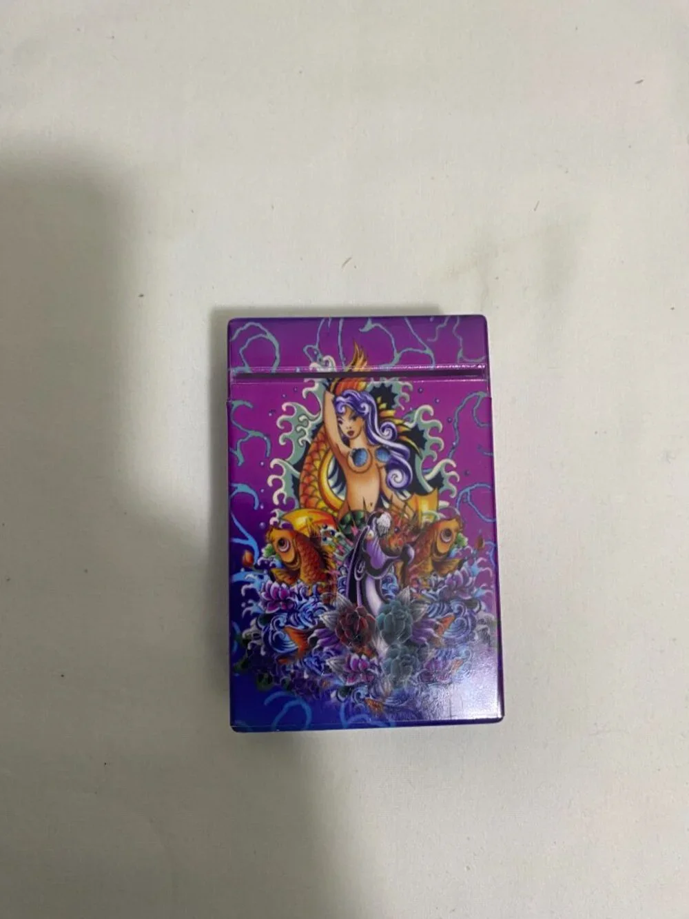 Mermaid Koi Fish Cigarette Case Holder Purple Decorative Plastic Flip Top Box